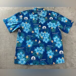 Candor Threads Rare Amazon Transportation Academy Hawaiian Button Up Mens L Blue